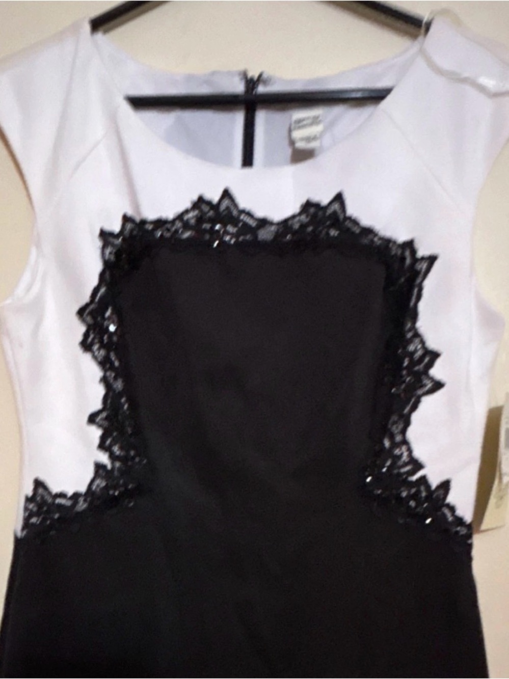 Rinascimento Black and White Lace-Trimmed Cocktail Dress